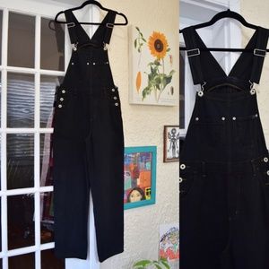 90s hand dyed black denim high waisted overalls (S)